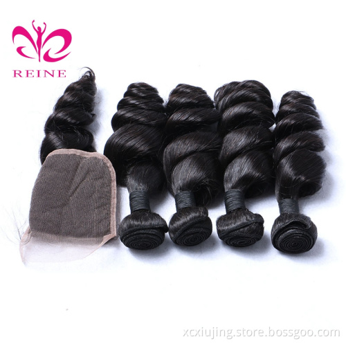 Wholesale Peruvian Human Hair Bundles With Lace Closure, Loose Wave Peruvian Virgin Hair Overnight Shipping
